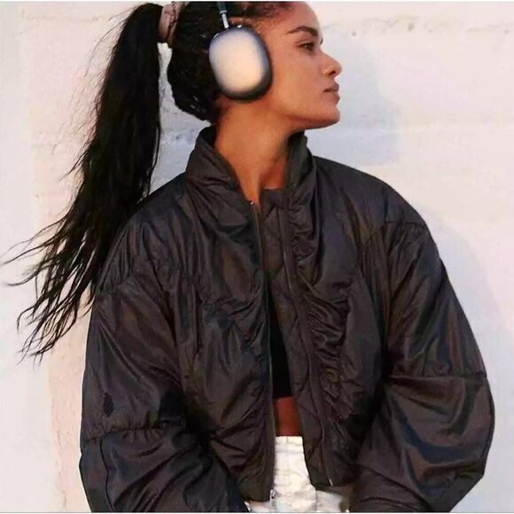 New! Free People‎ Movement Black Glitz Blitz Bomber Jacket, size S - Picture 2 of 16